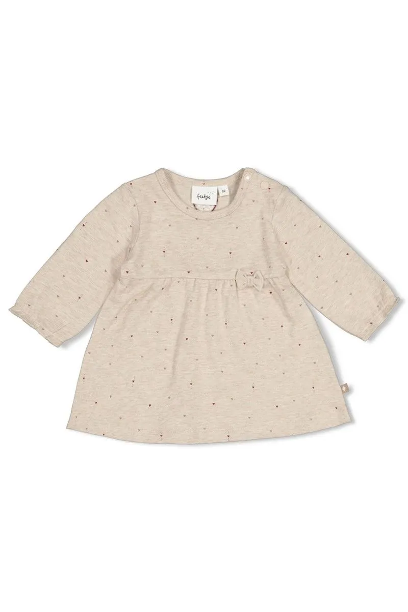 Feetje Jurk AOP My Little Love Taupe Melange, taupe melange jurk met all-over dessin